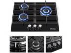 Iseasy 24" Gas Hob 3 Burners Built-in Cooktop Tempered Glass NG/LPG Hob Stove